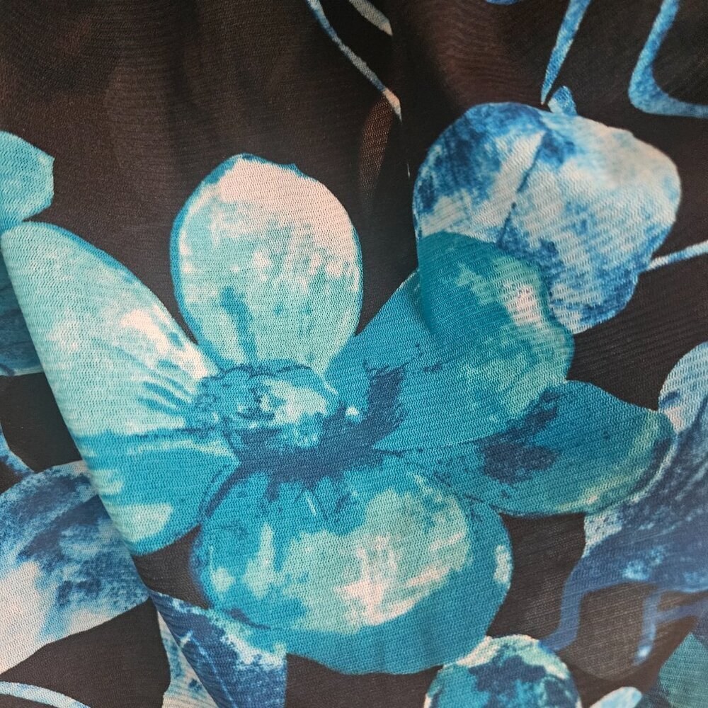 Boho black Blue floral Whimsygoth Tropic gawzy tropical Vacay balloon sleeves M - Picture 3 of 6